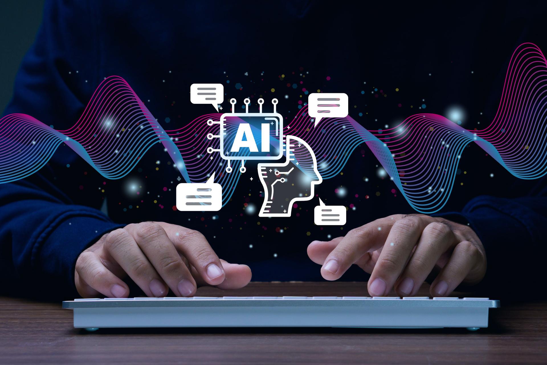 AI,Artificial Intelligence.Man using computer to chat with AI for access to information and data online network.innovation and futuristic.